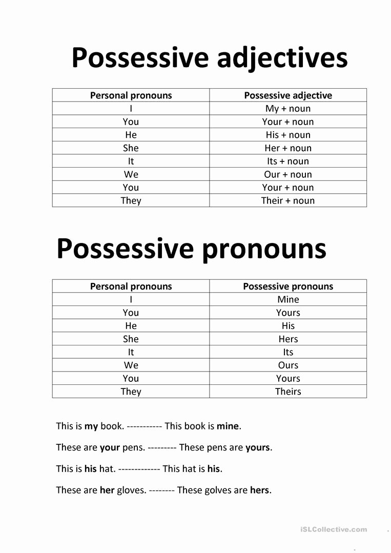 Possessive Pronouns In Spanish Worksheet