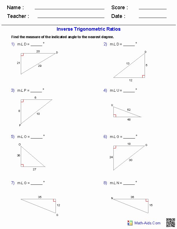Trig Equations Worksheet Answers