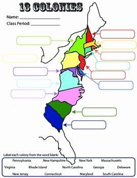 13 Colonies Map Worksheet Beautiful 13 Colonies Student Worksheet Printable Map by Coaching