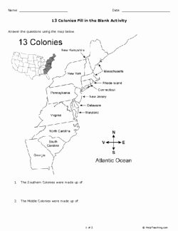 13 Colonies Map Worksheet Fresh 13 Colonies Fill In the Blank Activity Grade 8 Free