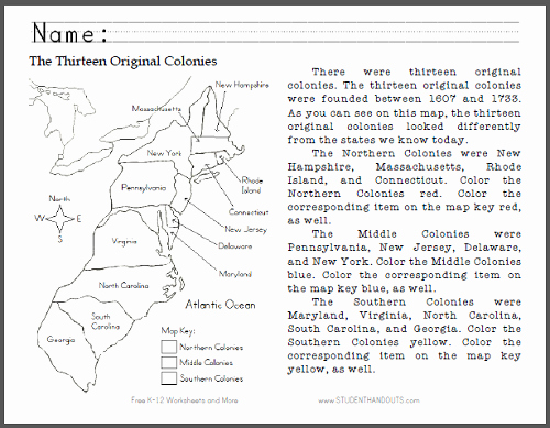 13 Colonies Map Worksheet Inspirational Thirteen original Colonies Map Primary Worksheet Free