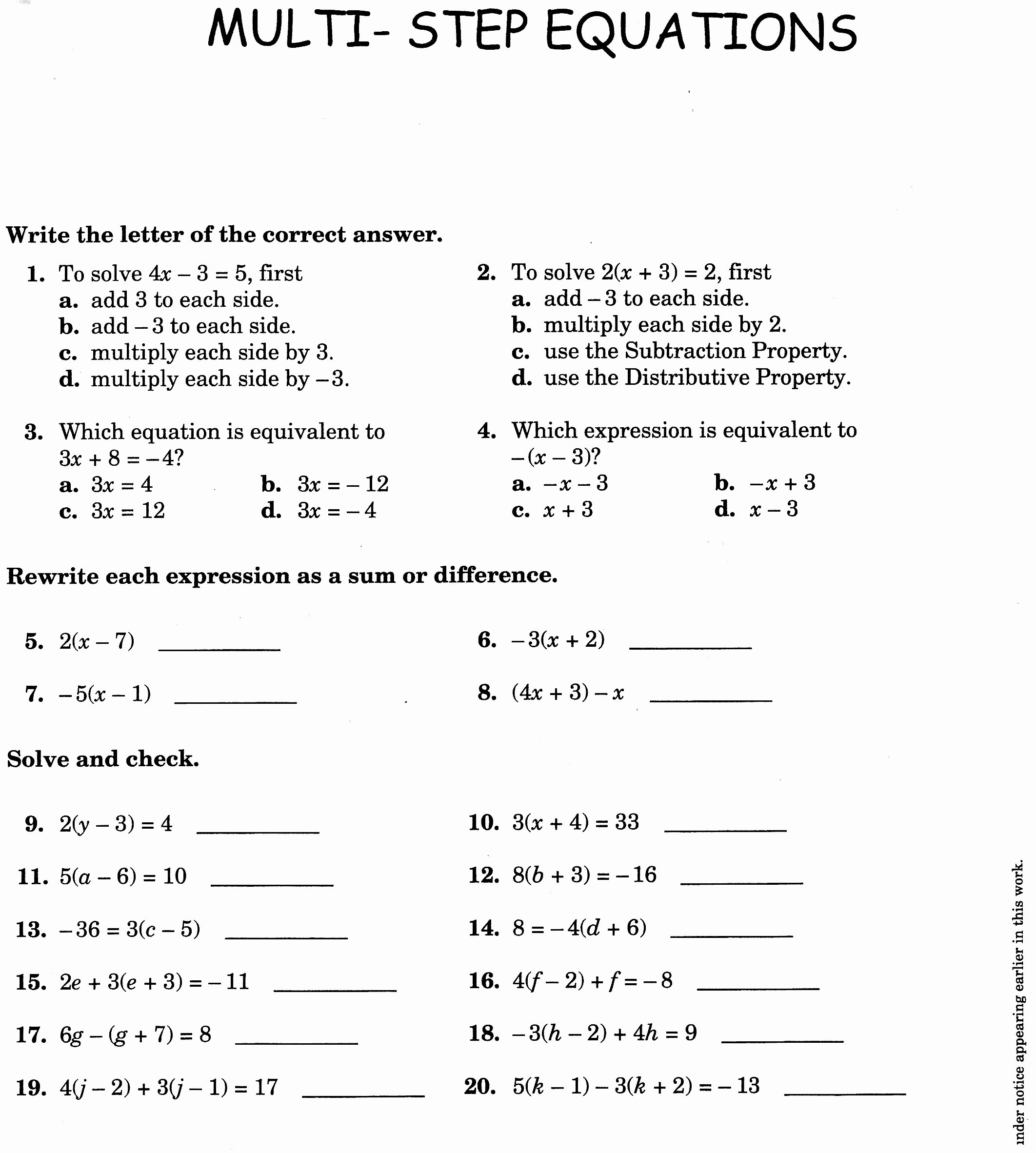 2 Step Equations Worksheet Awesome Turchi Ms E Mathematics toc Pre Algebra Periods 2 3 5 7