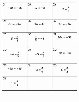 Solving Two Step Equations Matching Worksheet