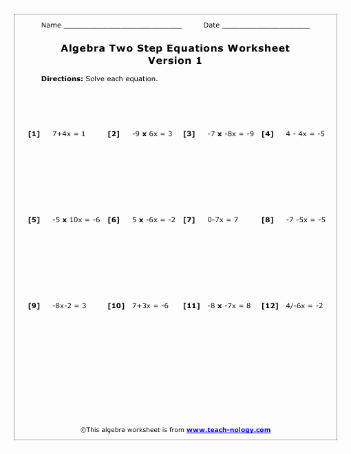 2 Step Equations Worksheet Inspirational Two Step Equation Worksheet Version 1