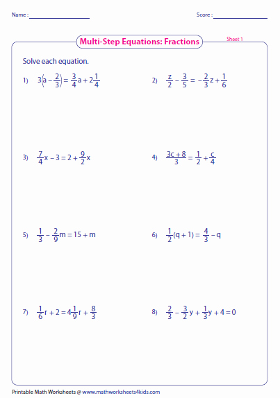 2 Step Equations Worksheet Lovely Multi Step Equation Worksheets