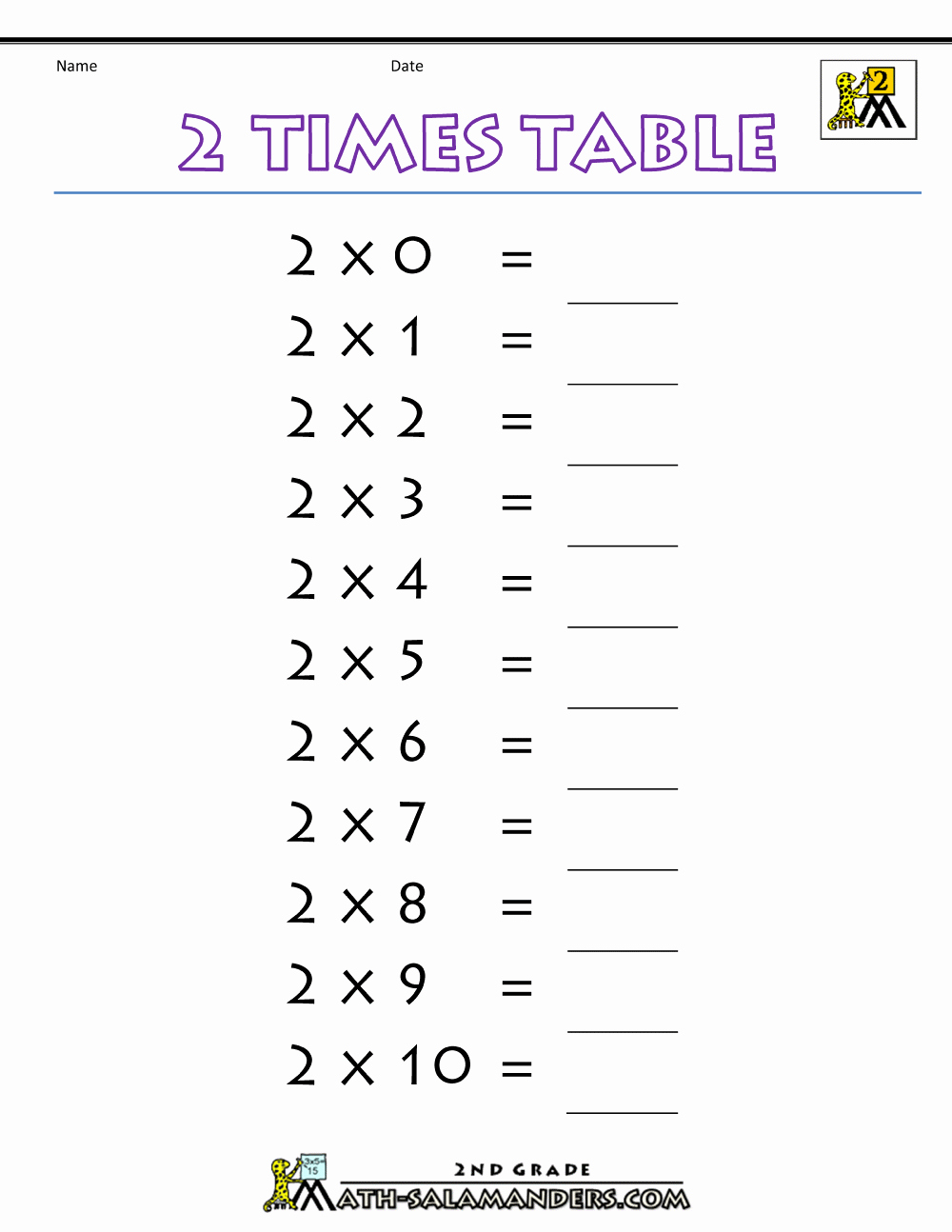 2 Times Table Worksheet Beautiful 2 Times Table