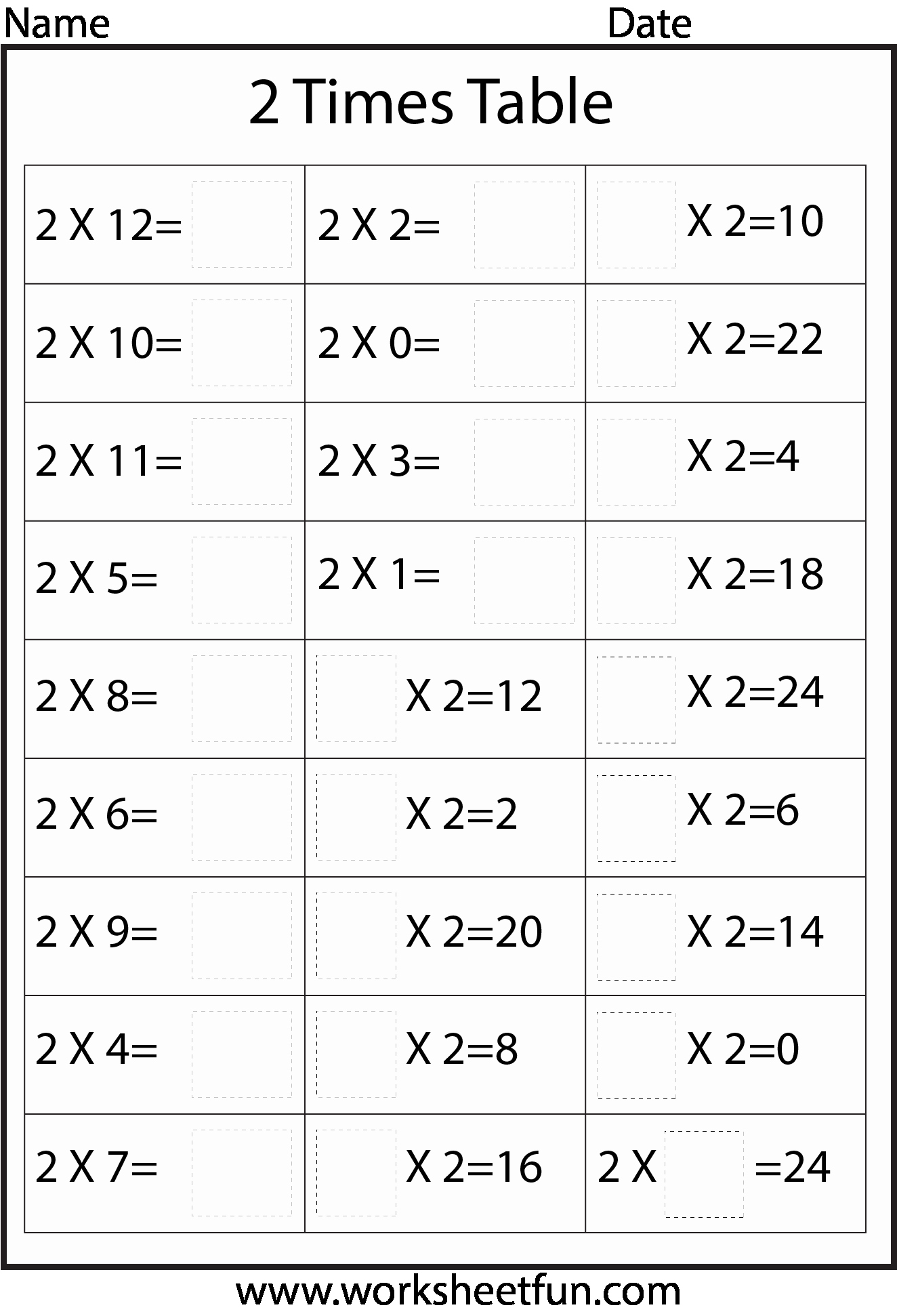 2 Times Table Worksheet Best Of Multiplication Basic Facts – 2 3 4 5 6 7 8 9 &amp; 12