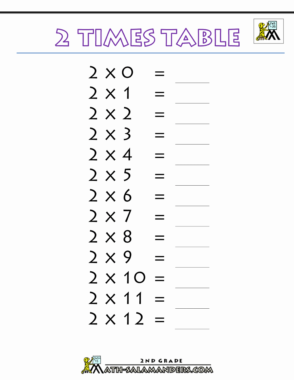 2 Times Table Worksheet Fresh 2 Times Table