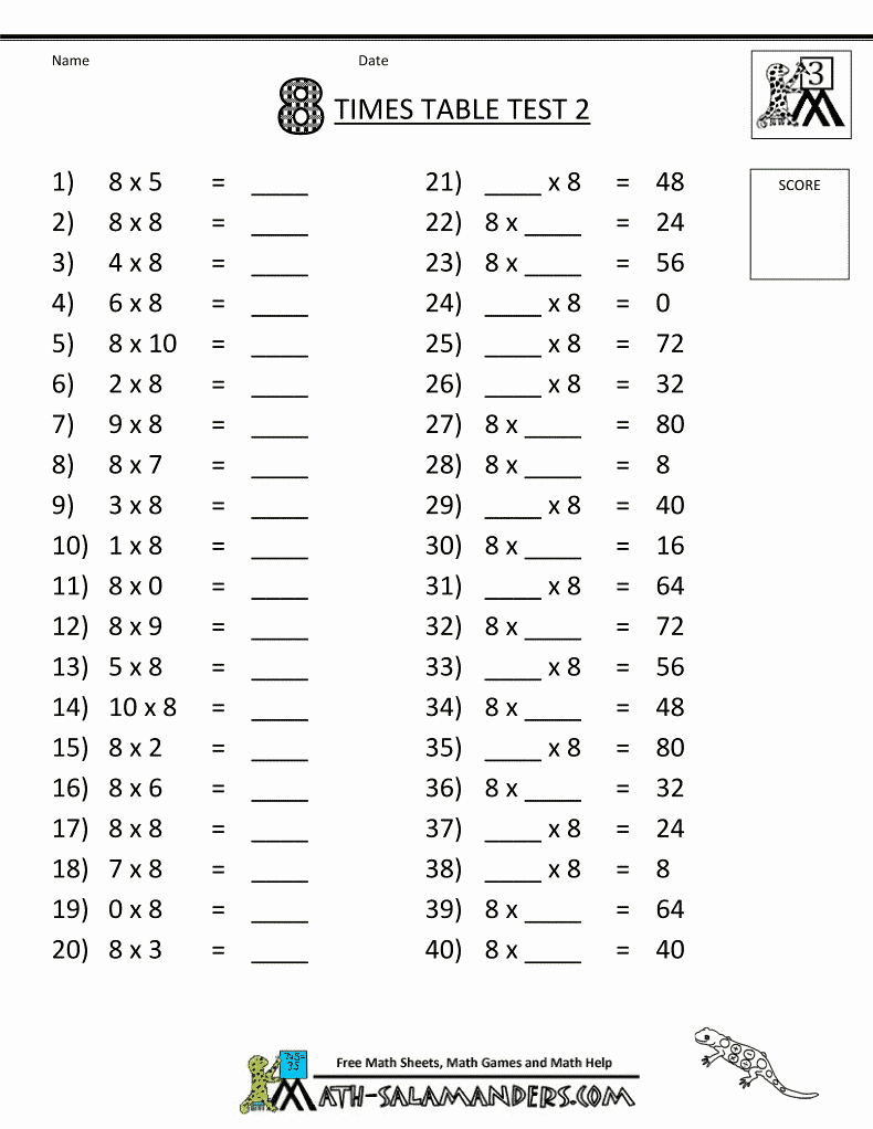 2 Times Table Worksheet Fresh Multiplication Printable Worksheets 8 Times Table Test 2