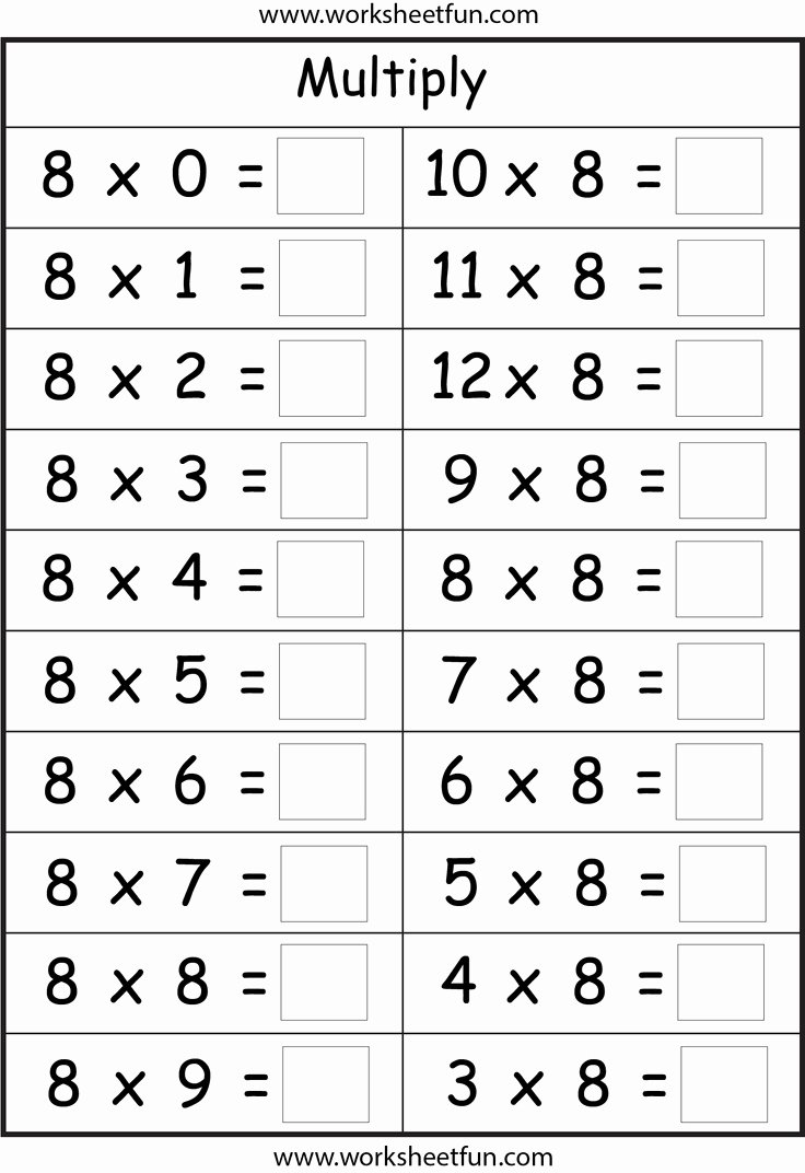 2 Times Table Worksheet Luxury Multiplication Basic Facts – 2 3 4 5 6 7 8 &amp; 9 Times