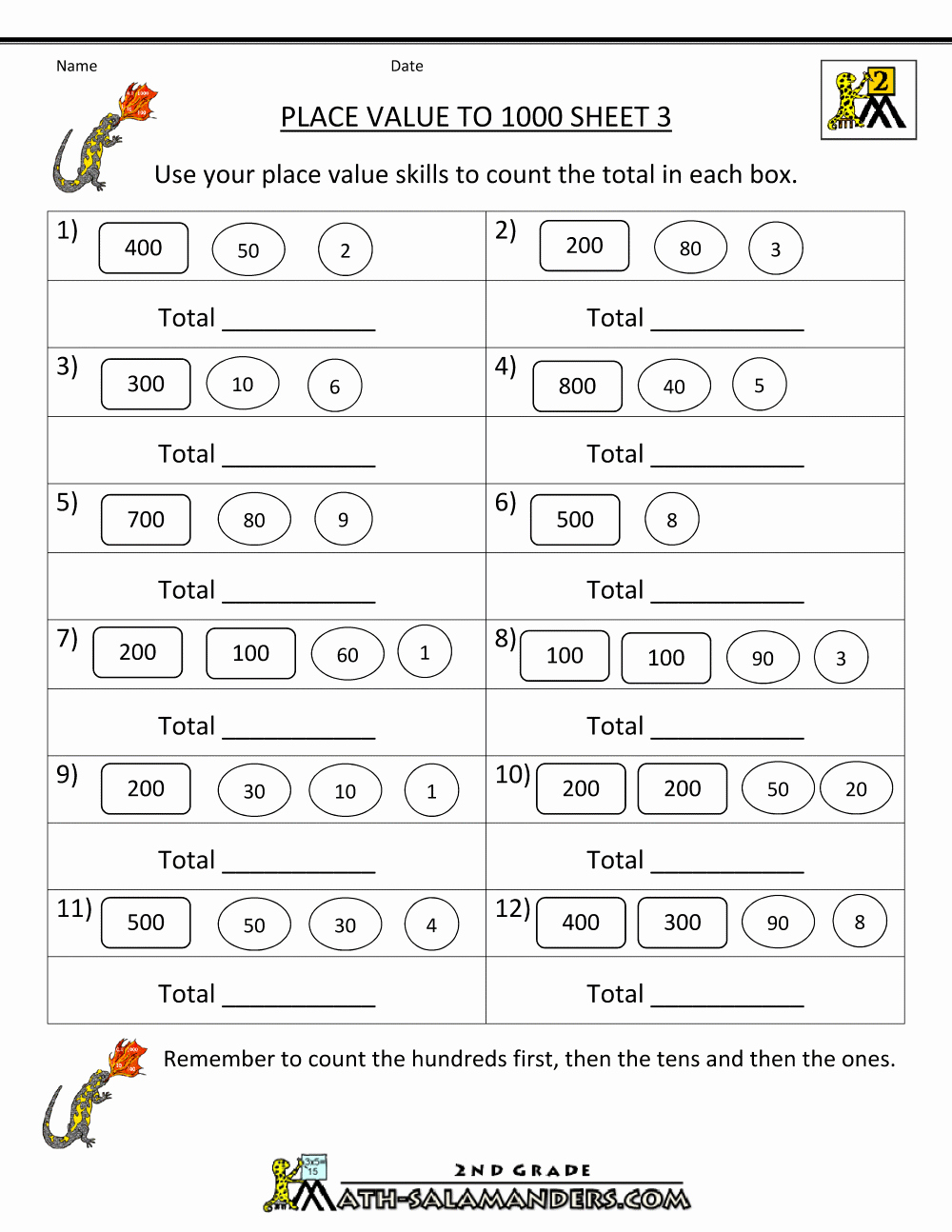 2nd Grade Geometry Worksheet Beautiful Math Place Value Worksheets to Hundreds