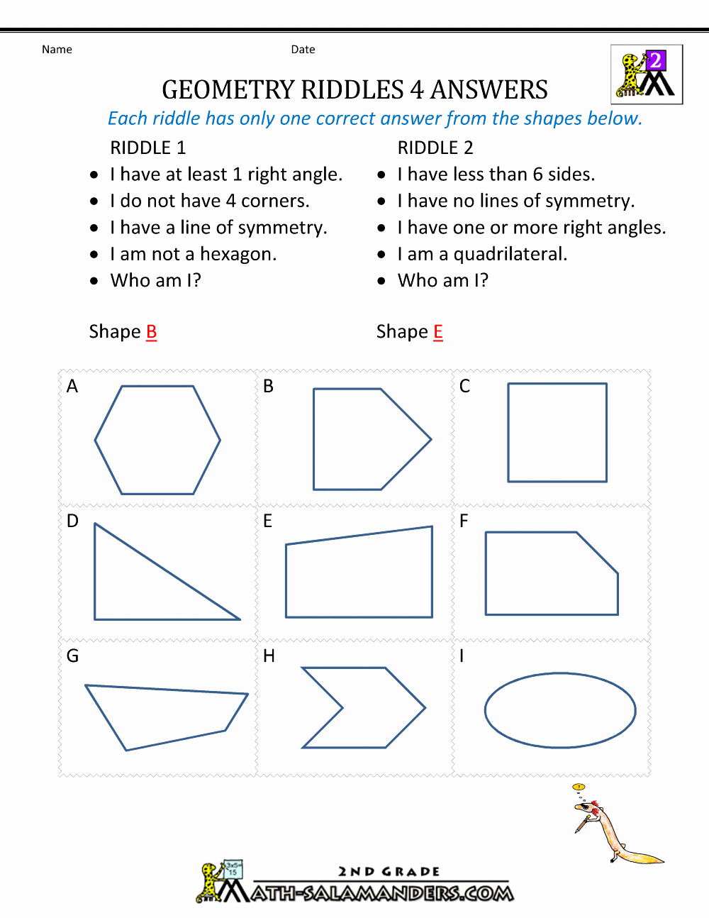 2nd Grade Geometry Worksheet Inspirational Free Geometry Worksheets 2nd Grade Geometry Riddles