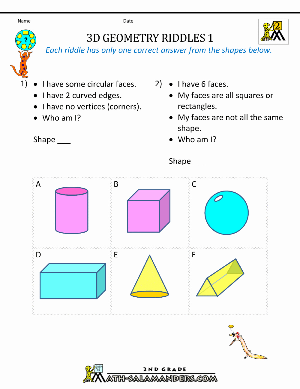 2nd Grade Geometry Worksheet Unique Free Geometry Worksheets 2nd Grade Geometry Riddles