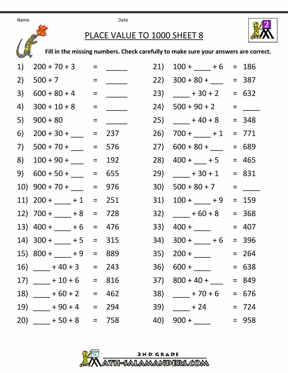 2nd Grade Geometry Worksheet Unique Math Place Value Worksheets to Hundreds