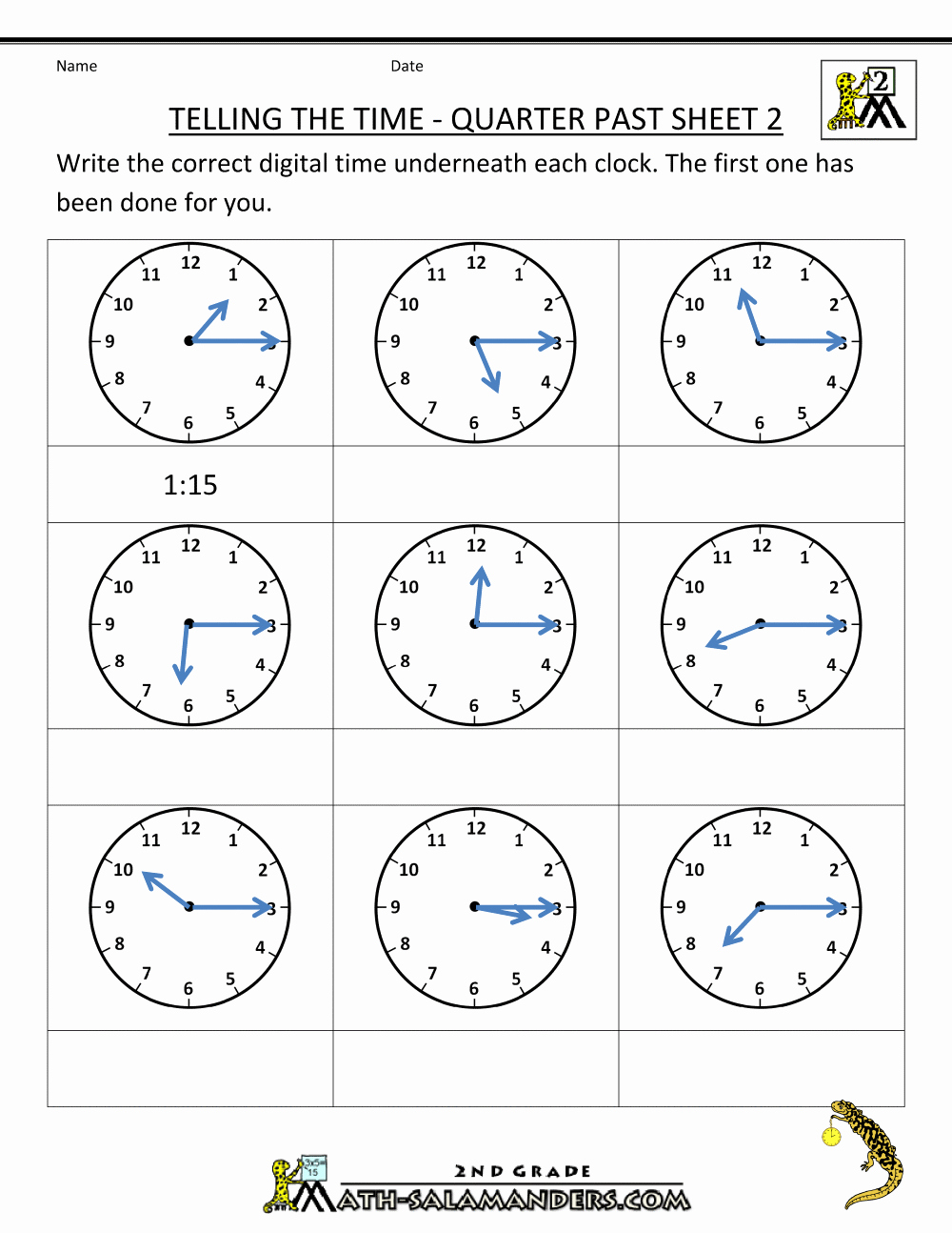 2nd Grade Math Worksheet Pdf Luxury Clock Worksheets Quarter Past and Quarter to