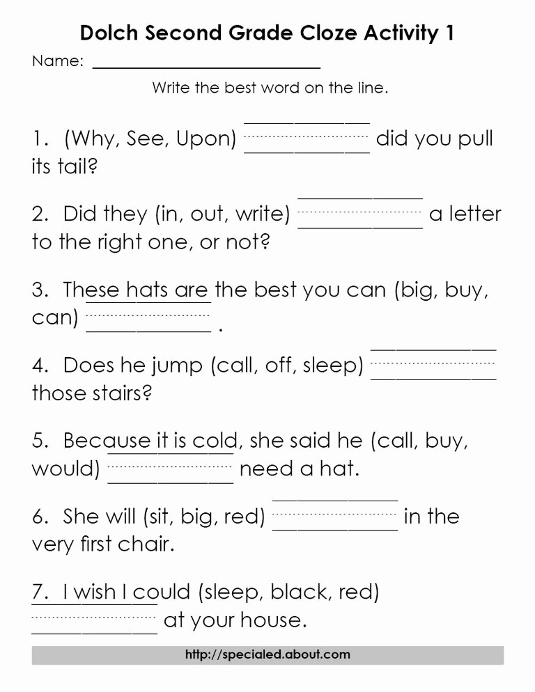 2nd Grade Sight Words Worksheet Fresh Dolch High Frequency Word Cloze Activities