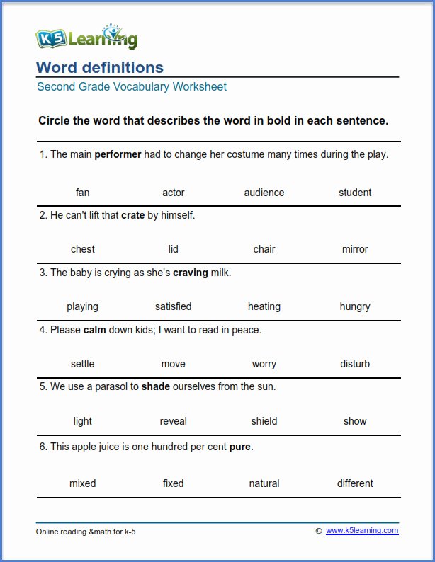 2nd Grade Vocabulary Worksheet Best Of 2nd Grade Vocabulary Worksheets – Printable and organized