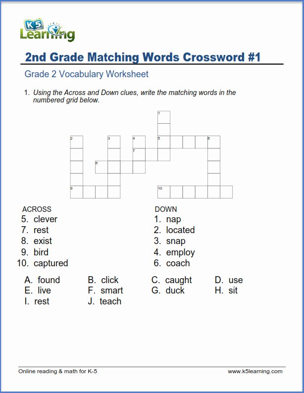 2nd Grade Vocabulary Worksheet Fresh Grade 2 Vocabulary Worksheet solving Crosswords