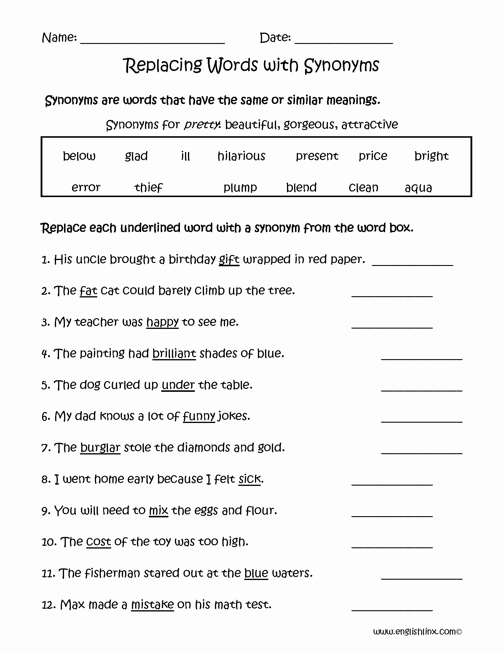 2nd Grade Vocabulary Worksheet Fresh Replacing Words with Synonyms Worksheets