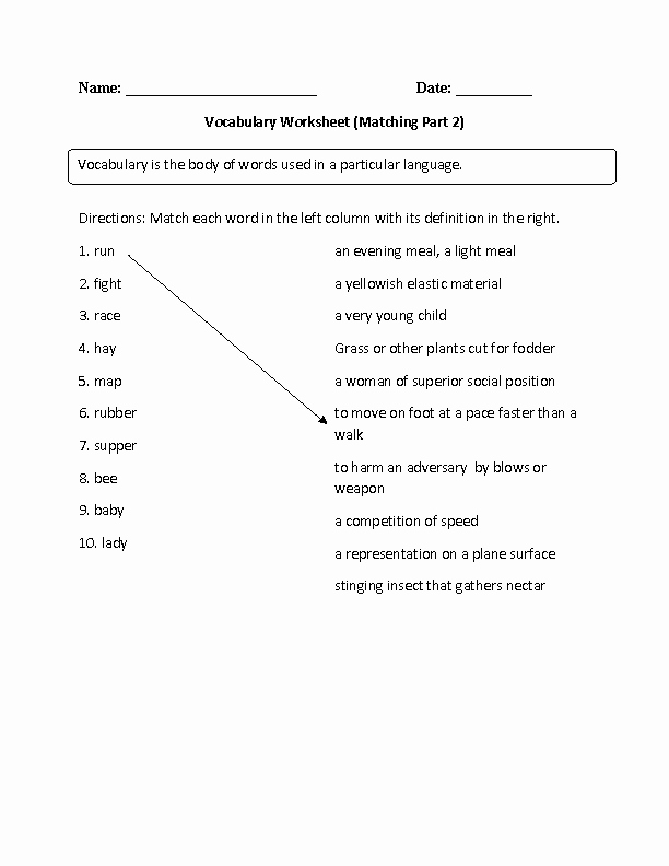 2nd Grade Vocabulary Worksheet Lovely 14 Best Of Matching Definitions to Words Worksheets