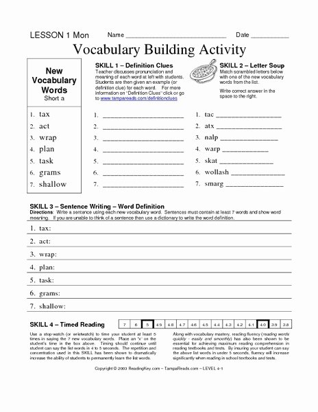 2nd Grade Vocabulary Worksheet New Vocabulary Building Activities Worksheet for 2nd 3rd
