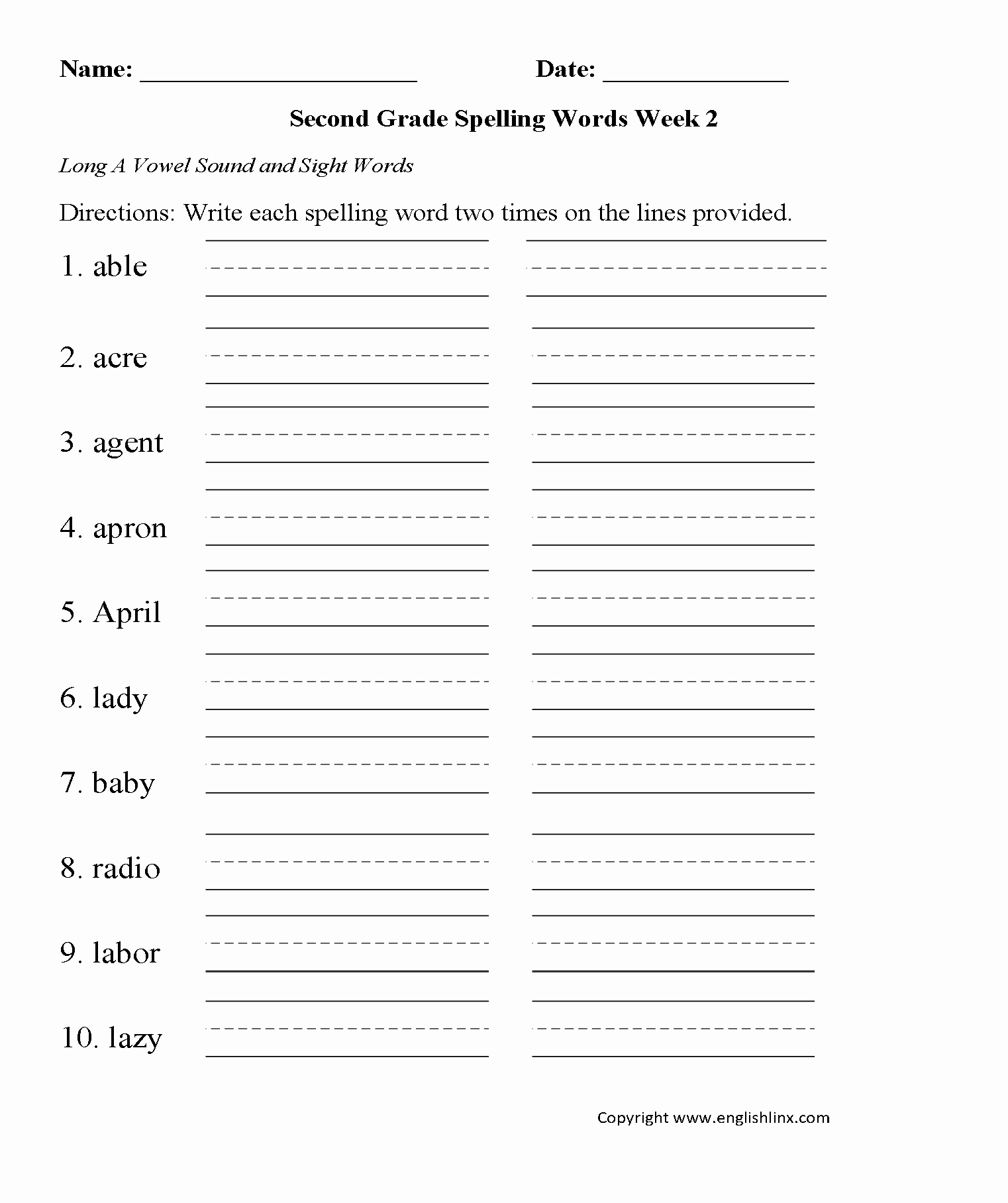 2nd Grade Vocabulary Worksheet Unique Spelling Worksheets