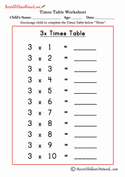 3 Times Table Worksheet Elegant Multiplication Times Tables Worksheets Aussie Childcare