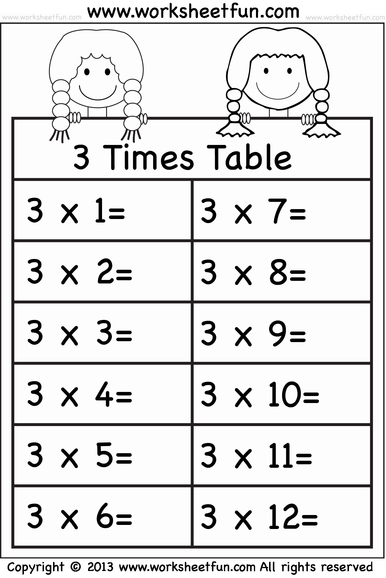 3 Times Table Worksheet New Times Tables Worksheets – 2 3 4 5 6 7 8 9 10 11
