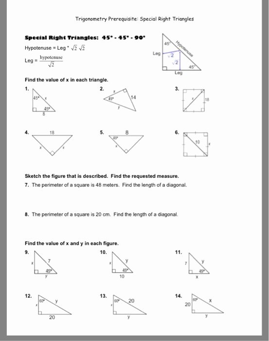 30 60 90 Triangles Worksheet Awesome solved Trigonometry Prerequisite Special Right Triangles