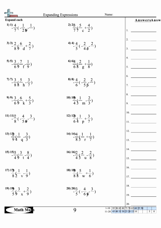 expanding expressions worksheet with answer key