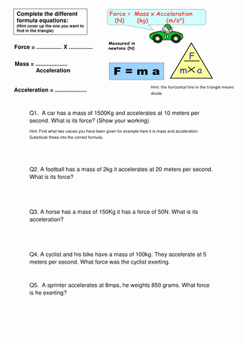 4.4 Biomes Worksheet Answers Inspirational Speed and force Mass and Accleration Worksheets by