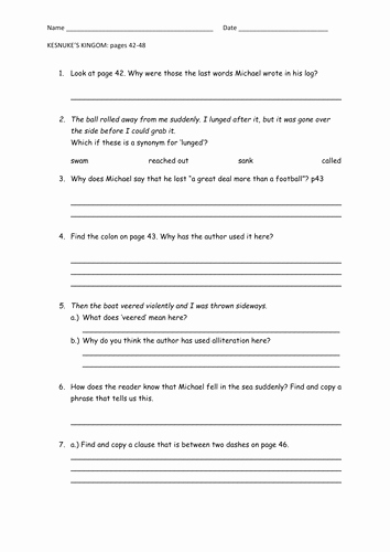 4.4 Biomes Worksheet Answers New Kensuke S Kingdom Reading Prehension Pages 42 48