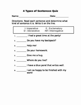 4 Types Of Sentences Worksheet Awesome Types Of Sentences Quiz by All I Teach