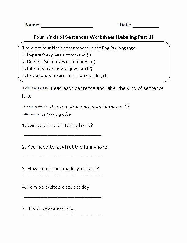 4 Types Of Sentences Worksheet Best Of Sentences Worksheets