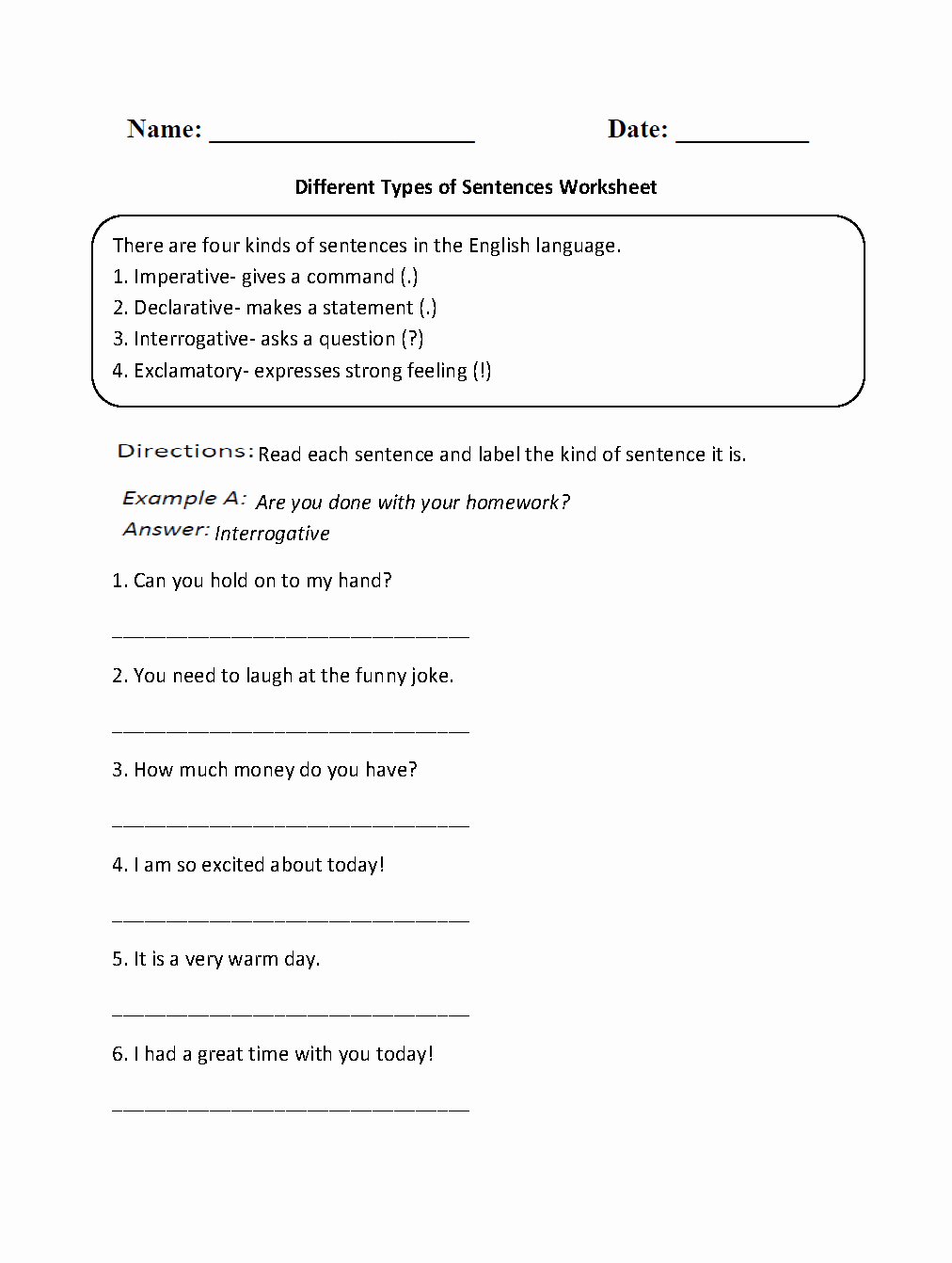 4 Types Of Sentences Worksheet Fresh Sentences Worksheets