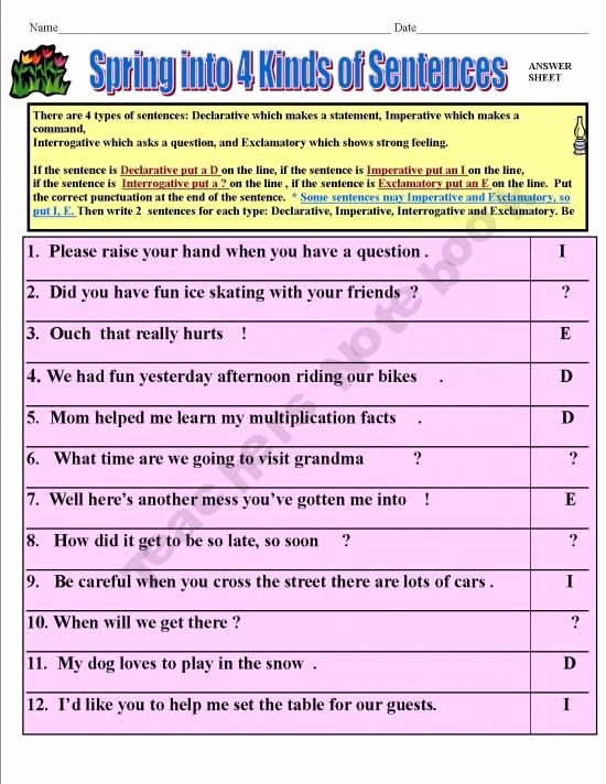 4 Types Of Sentences Worksheet Inspirational these Colorful Spring Worksheets Will Help Reinforce the 4