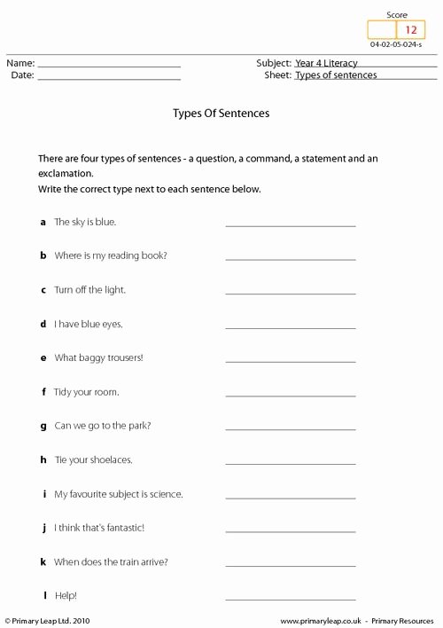 4 Types Of Sentences Worksheet Lovely 14 Best Of 4 Types Sentences Worksheets 4