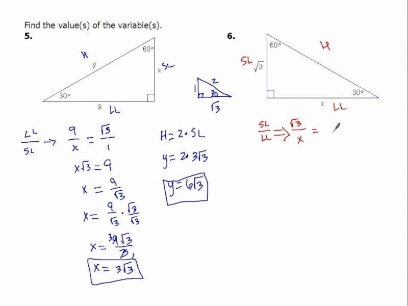 special right triangles worksheet