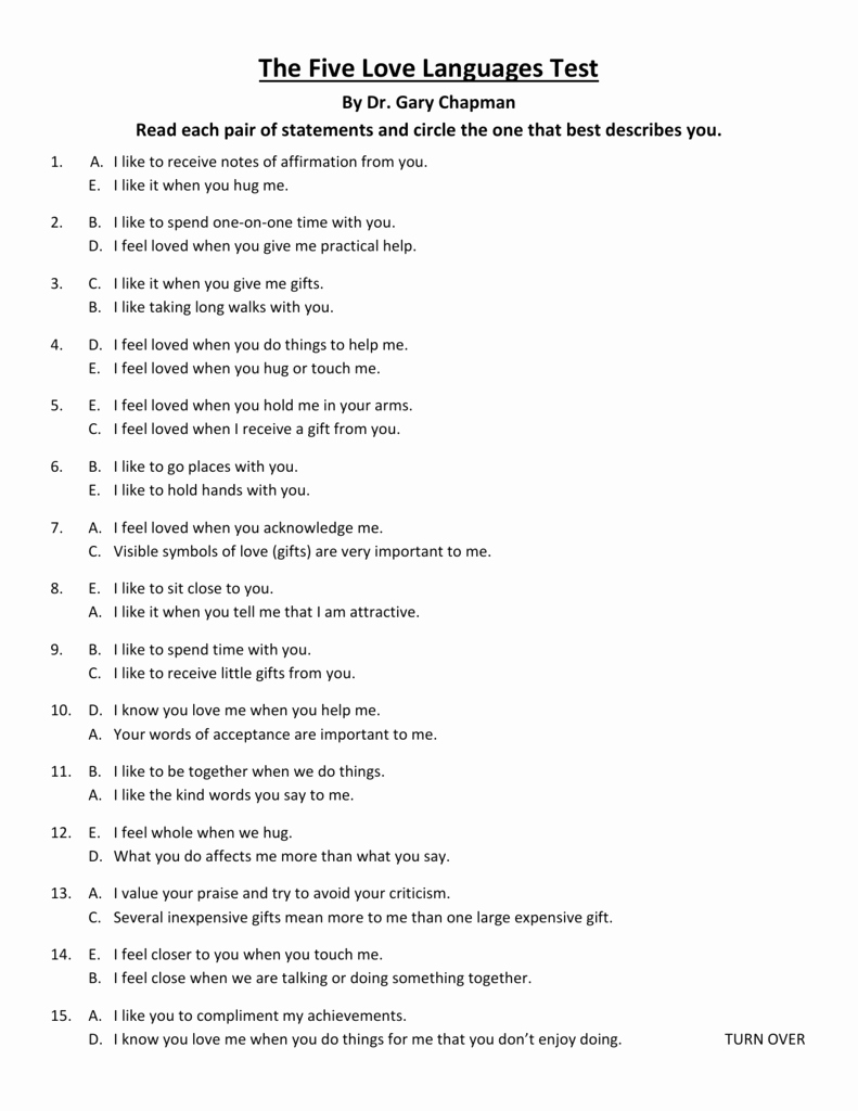5 Love Languages Worksheet Best Of the Five Love Languages Test