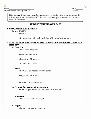 5 themes Of Geography Worksheet Beautiful Outline Worksheet Intro to History 5 themes Of