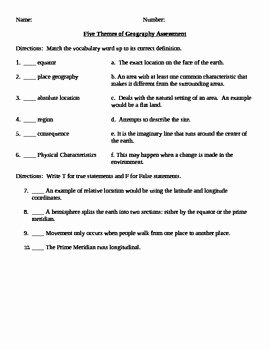 5 themes Of Geography Worksheet Elegant Five themes Of Geography Review Guide and assessment