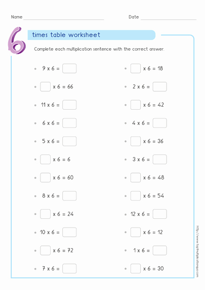 6 Times Table Worksheet Best Of Six Times Tables Practice