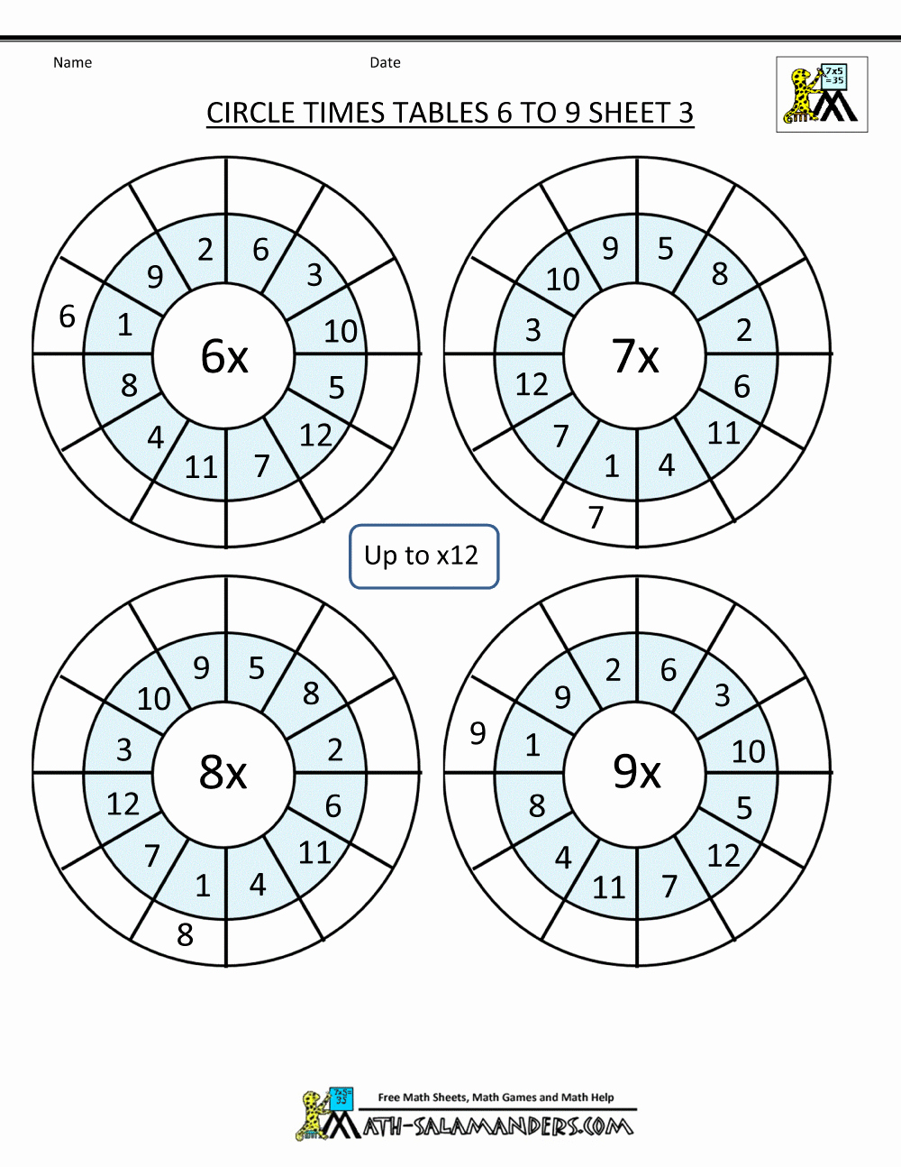 6 Times Table Worksheet New Times Table Worksheet Circles 1 to 12 Times Tables