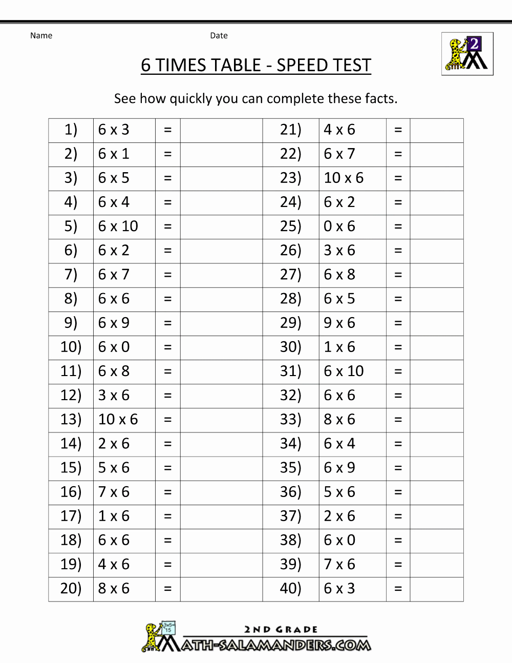 6 Times Table Worksheet Unique 6 Times Table