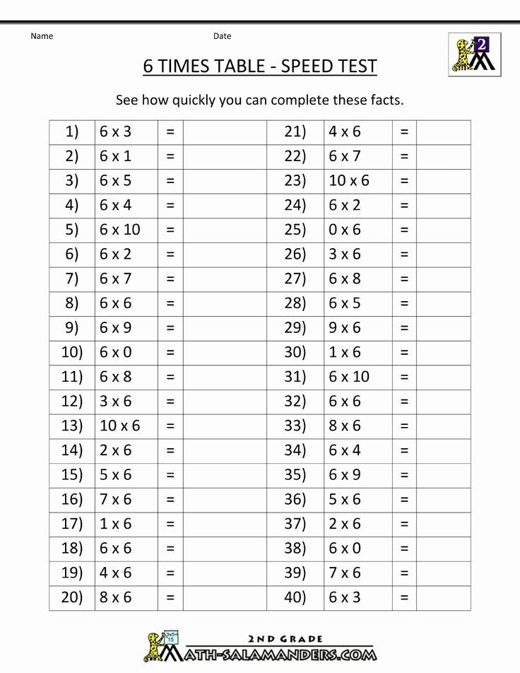 6 Times Table Worksheet Unique Printable Math Times Tables Worksheet Times Table