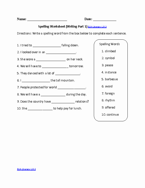 post 8th grade spelling worksheets