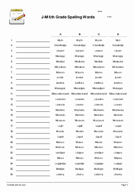 6th Grade Spelling Worksheet Elegant J M 6th Grade Spelling Words Spelling Test