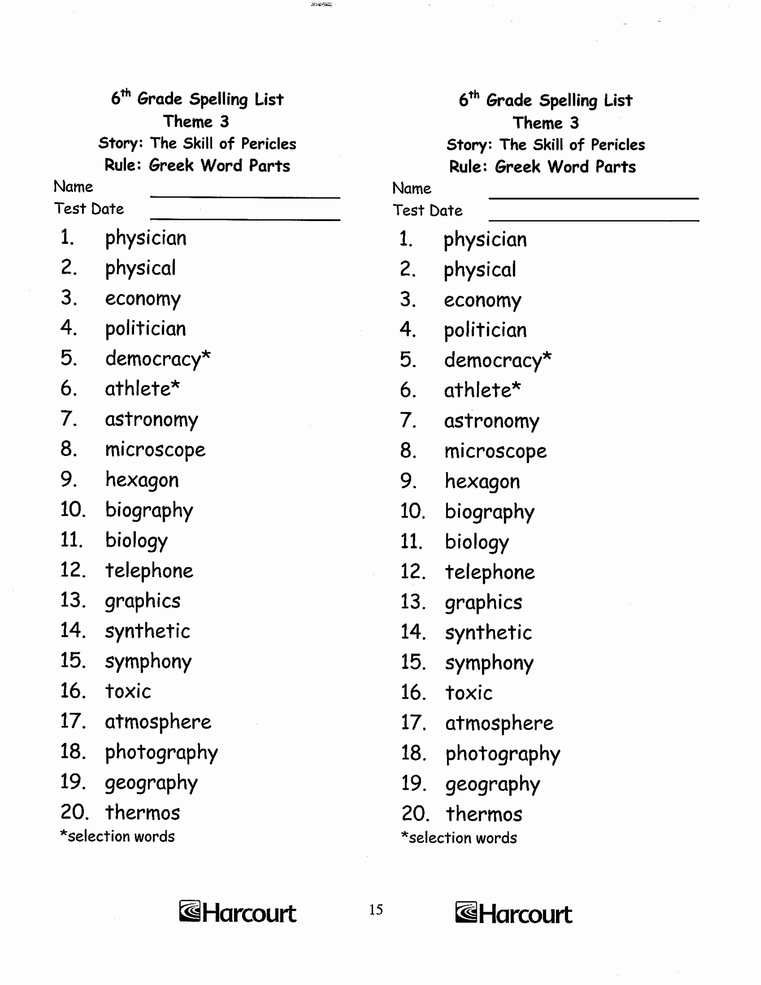 6th Grade Spelling Words Worksheets