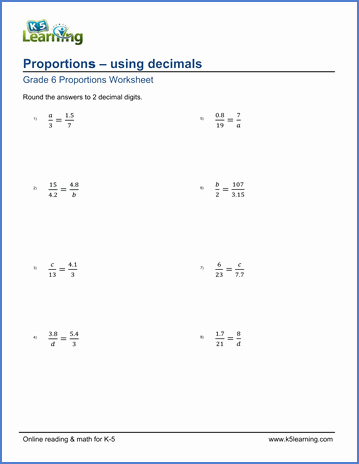 7th Grade Proportions Worksheet Elegant Grade 6 Math Worksheet solving Proportions Using