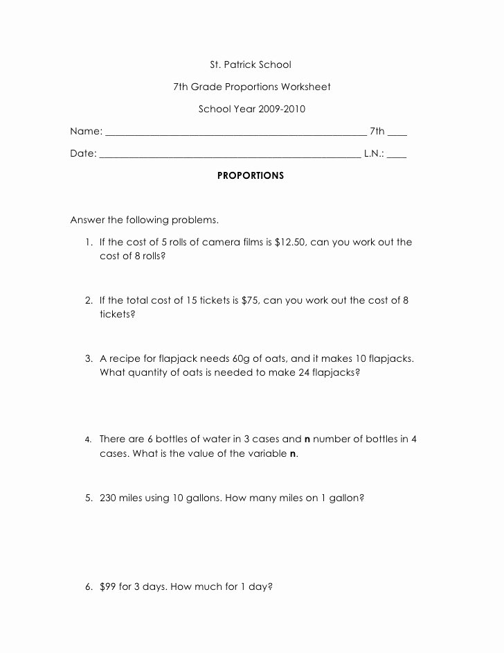 7th Grade Proportions Worksheet Elegant Proportions Worksheet